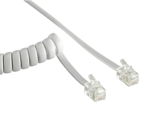 DINIC telephone handset coiled cable, RJ10 4P4C modular plug to plug, white, length 2.00m, box